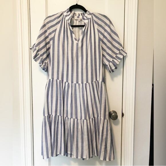 Joy Joy Blue and White Striped Lightweight Mini Dress - Picture 2 of 5